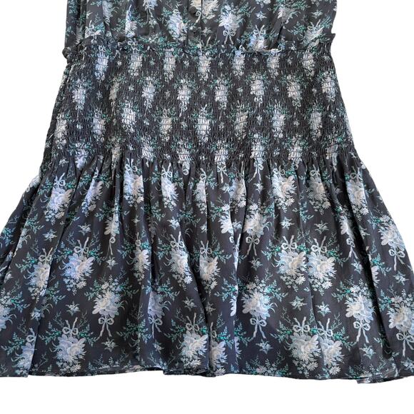 LoveShackFancy Brickell Blue Gathered Floral Print Crepe Mini Dress Size Large - Picture 7 of 13